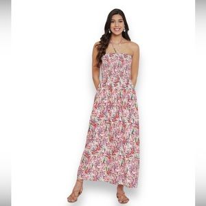 Gypsie Blu Women’s Strapless Smock Floral Maxi Dress, Pink, size L